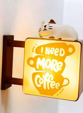 美式咖啡小店coffee冰箱贴小猫磁吸咖啡灯牌装饰发光夜灯装饰摆件