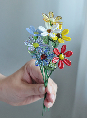 淄博琉璃摆件仿真花雏菊花束玻璃家居装饰摆设水晶插花礼物高级