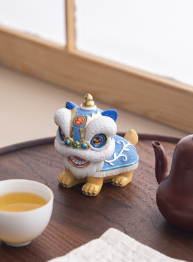 国潮佛山舞狮醒狮创意摆件高级感小众桌面茶桌装饰工艺品生日礼物