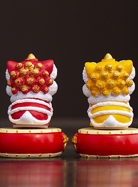 国潮文创醒狮狮子头转转摆件桌面茶桌茶宠装饰工艺品创意生日礼物