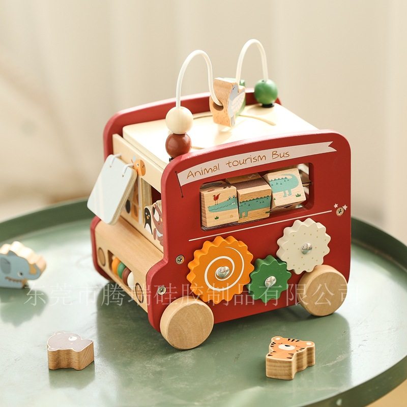 儿童益智五合一巴士车玩具形状配对积木认知敲琴绕珠架木质忙碌,淘宝优惠券,粉丝福利购,淘宝优惠卷