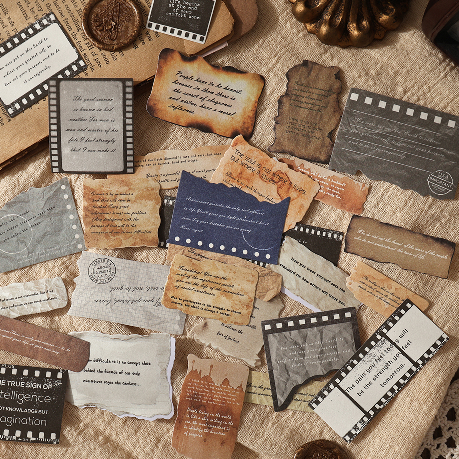 回忆信笺ins复古文艺英文烧痕素材贴纸包装饰手账diy打底创意造景 - 图0