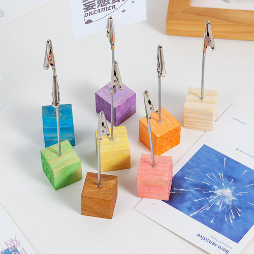 创意复古原木便签卡片名片夹子桌面立式照片夹留言便签夹装饰摆件 - 图2