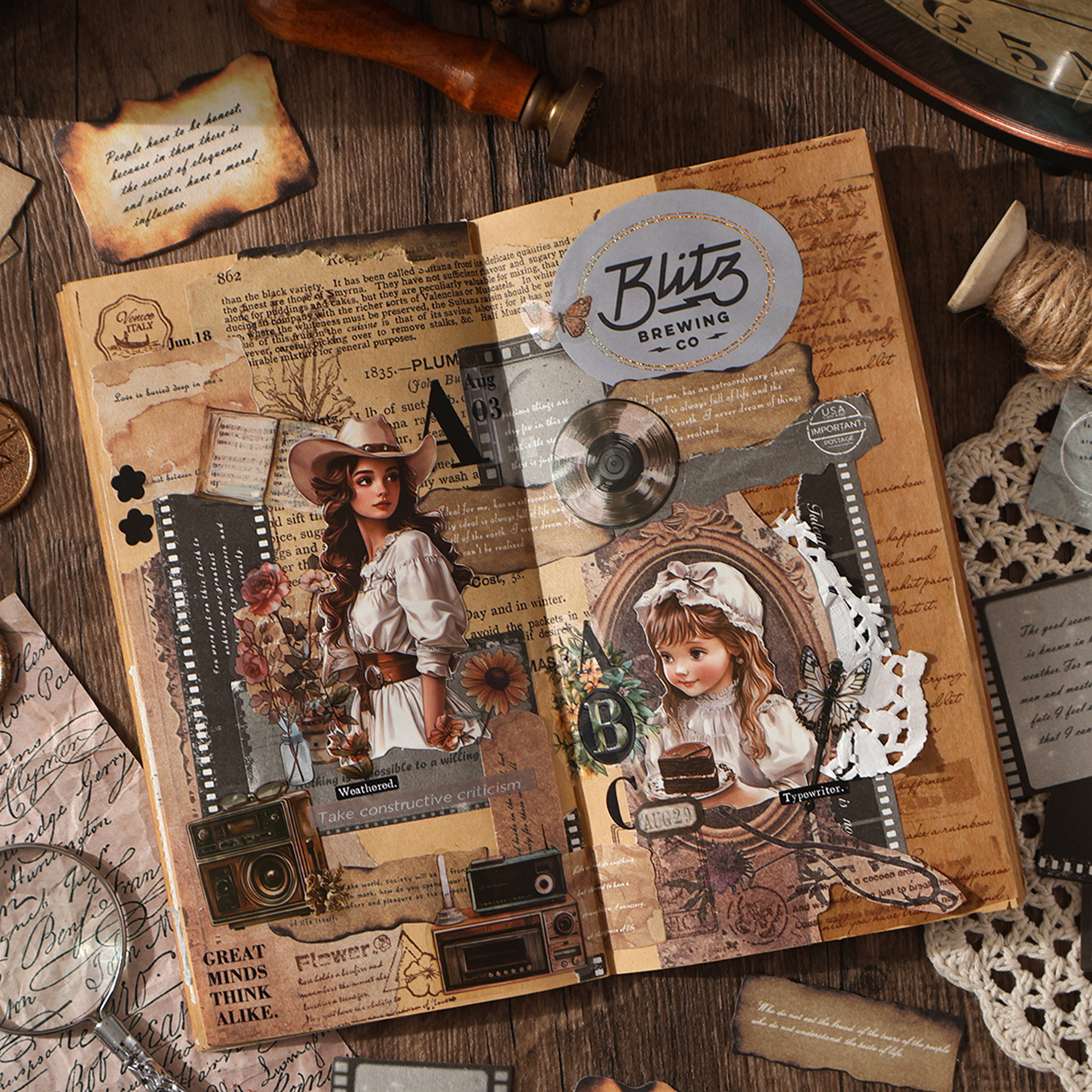 回忆信笺ins复古文艺英文烧痕素材贴纸包装饰手账diy打底创意造景 - 图3