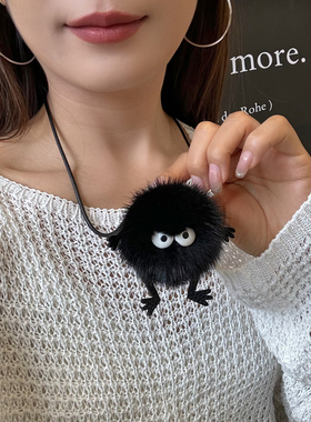 毛绒真水貂毛小煤球情侣锁骨链