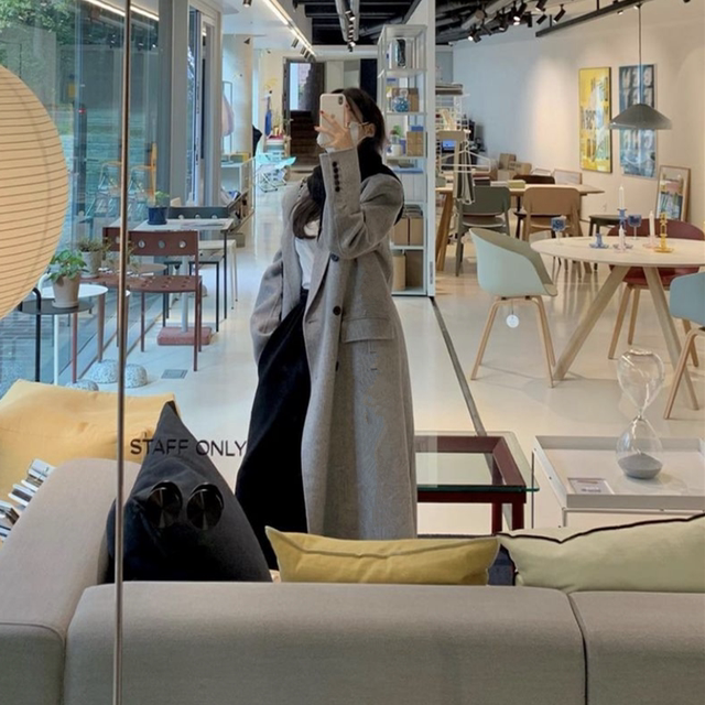 Premium gray extra-long thick woolen jacket for women