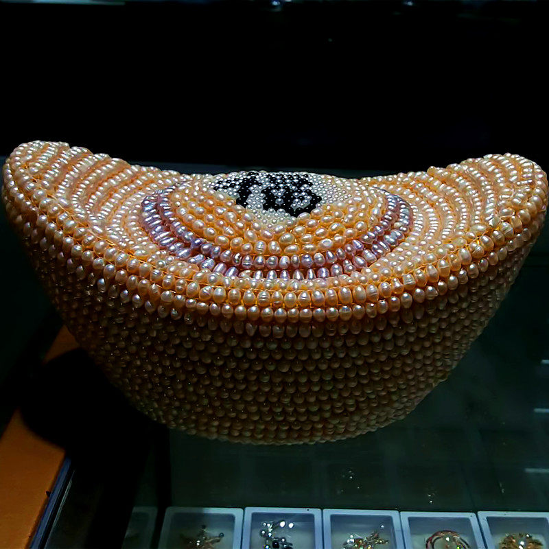 天然珍珠元宝工艺品 纯手工制作居家酒柜办公室珍珠摆件 送礼珍品