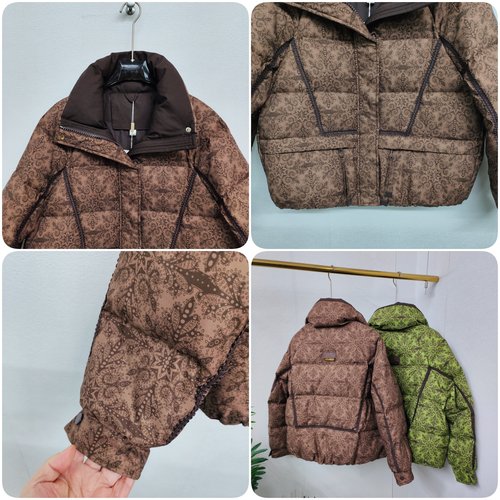 YF25B9902冬款扩版羽绒服时尚印花短款保暖耐脏领洋气女士百搭 - 图1