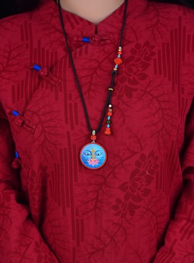 天然红砂般若佛眼彩绘唐卡项链 毛衣链 ，钥匙扣上新95