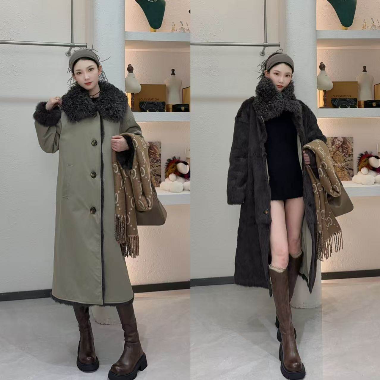 2025新款皮毛一体外套女长款过膝保暖大码宽松兔毛皮草双面穿大衣,淘宝优惠券,粉丝福利购,淘宝优惠卷