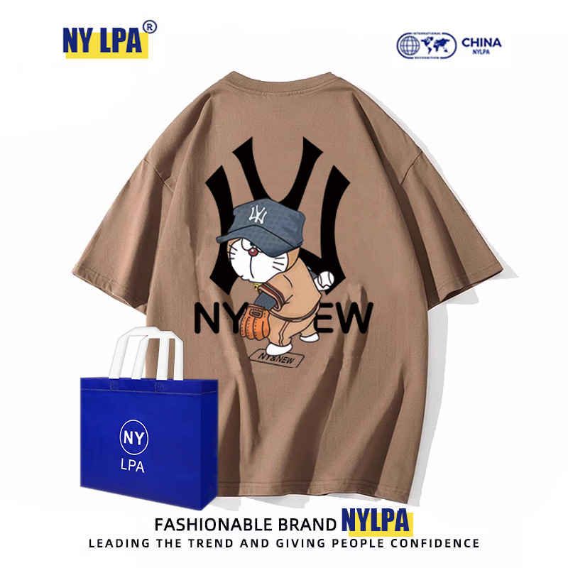 MLB&NY短袖t恤男2024新款美式潮牌字母上衣宽松重磅纯棉半袖夏季-图3