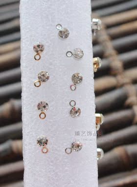 简约金色银色小耳钉带吊圈 4mm水钻百搭耳饰材料 diy饰品配件10对