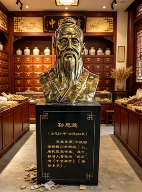 李时珍雕塑玻璃钢中医文化馆孙思邈人物肖像扁鹊华佗张仲景铜摆件