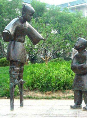 石膏定制扭秧歌雕塑踩高跷骑毛驴