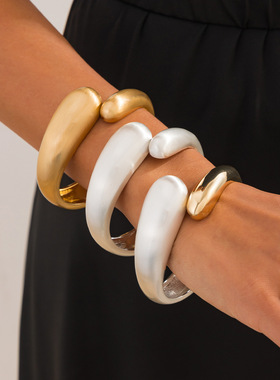 欧美跨境复古撞色ins夸张弹簧开口手镯 个性大水滴抱抱手环饰品女