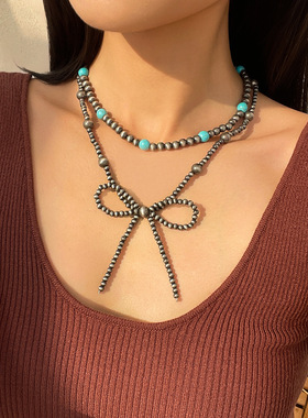 欧美波西米亚叠戴松石蝴蝶结手工