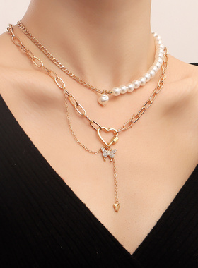 田园复古几何爱心蝴蝶组合项链