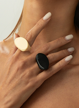 欧美跨境简约宽面椭圆食指戒指女