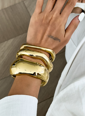 欧美跨境不规则曲面波浪形手镯小