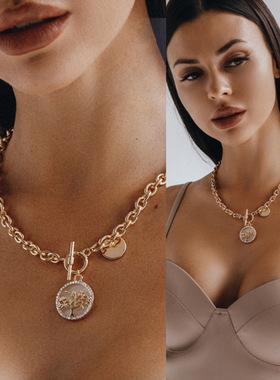 欧美跨境饰品时尚镶钻生命树黑白