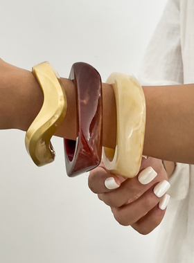 欧美跨境街拍夸张切面金属手镯女