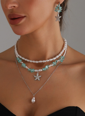 欧美跨境饰品夏日水晶海星仿珍珠