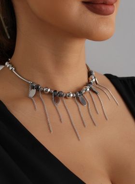 欧美跨境饰品复古暗黑风黑晶石项