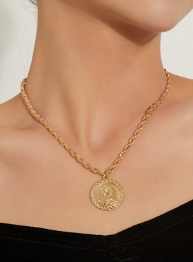 欧美跨境饰品硬币复古金属项链