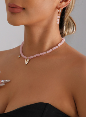 欧美跨境饰品粉色少女系圆珠串珠