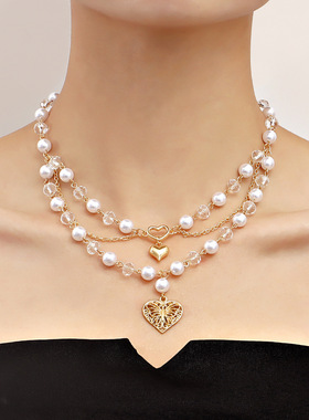 欧美饰品小众设计双层高亮仿珍珠