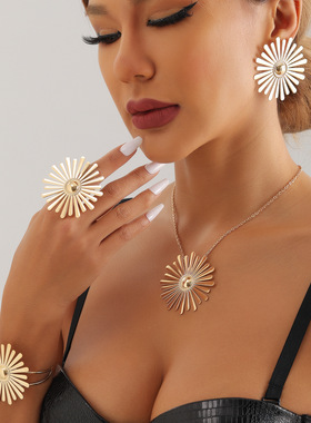 欧美跨境饰品个性夸张亮面太阳花