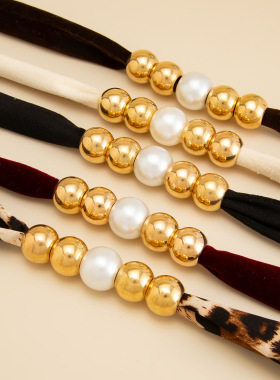 欧美跨境创意ins布艺打结珍珠项