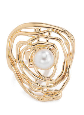 欧美跨境ins夸张金属风褶皱仿珍珠戒指 个性甜酷线条ring开口指环