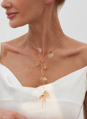 欧美跨境气质银杏叶子吊坠长款