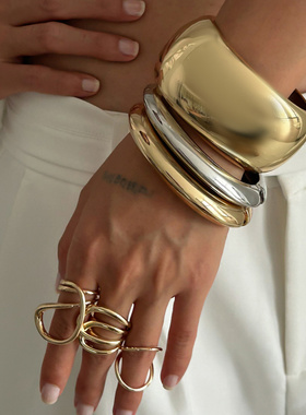 欧美跨境重工夸张光面开口宽手镯