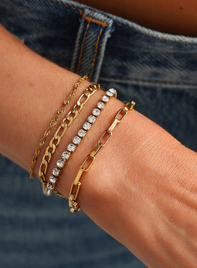 欧美跨境ins闪钻细链条套装手链