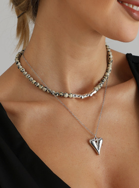 欧美跨境饰品小众设计斑点石双层