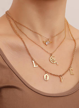 欧美时尚饰品朋克锁骨链夸张LOVE