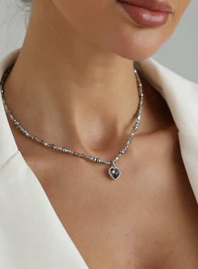 欧美跨境饰品甜酷风黑钻爱心黑胆