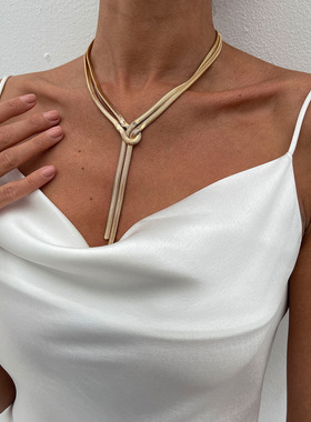 欧美跨境简约长款扁蛇链条项饰品