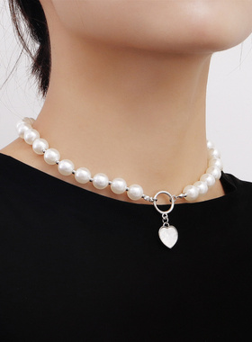 爱心贝母吊坠锁骨链欧美INS气质