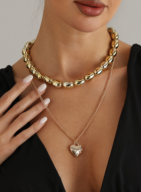 欧美跨境饰品复古金豆双层叠戴项