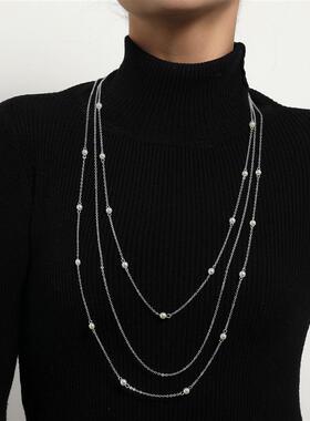 欧美跨境饰品长款秋冬优雅仿珍珠