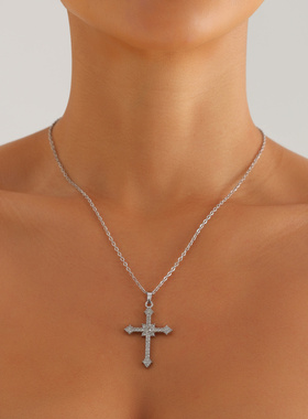 欧美跨境饰品简约单层水钻十字架