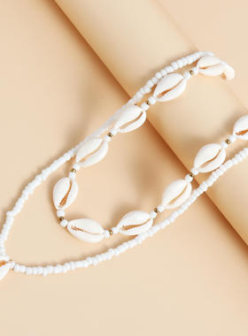 锁骨链多层配饰女 波西米亚风米珠贝壳吊坠项链晚宴创意奢华首饰