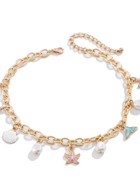 海洋鱼尾仿珍珠流苏项链necklace