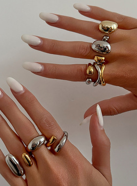 欧美跨境简约抱抱不锈钢混色拼接