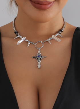欧美跨境饰品暗黑朋克风镶钻十字