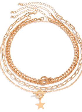 欧美跨境star五角星吊坠项链套装