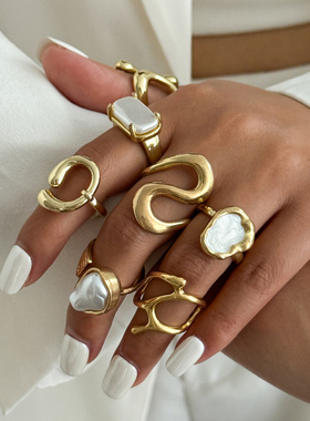 欧美跨境复古巴洛克仿珍珠关节戒